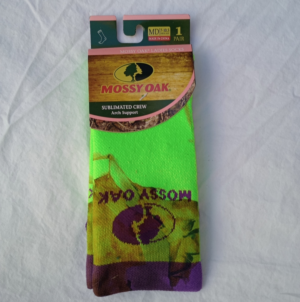 Mossy Oak Neon Green Purple Crew Socks Casual Activewear Hunter Colorful Vibrant